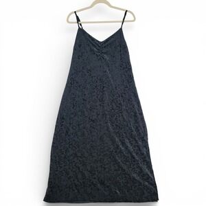 Rachel Zoe L Black Burnout‎ Velvet Slip Dress Spaghetti Strap Maxi EUC
